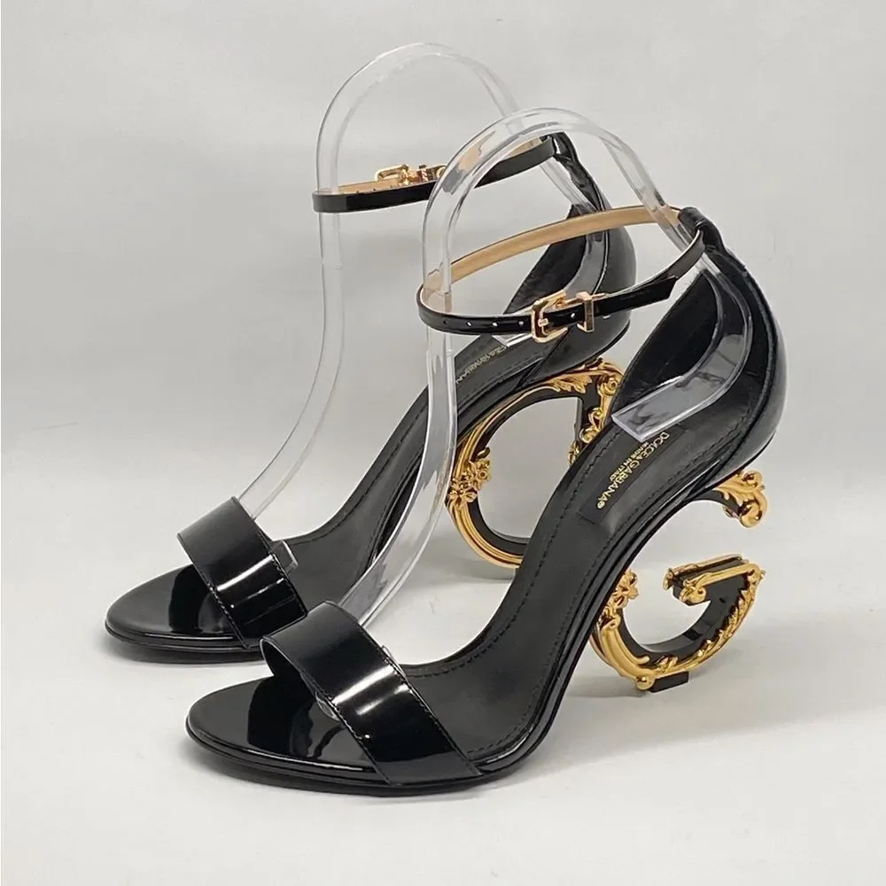 Dolce&Gabbana Sculpted-Heel Baroque DG Leather Sandals size 37 - Picture 4 of 13